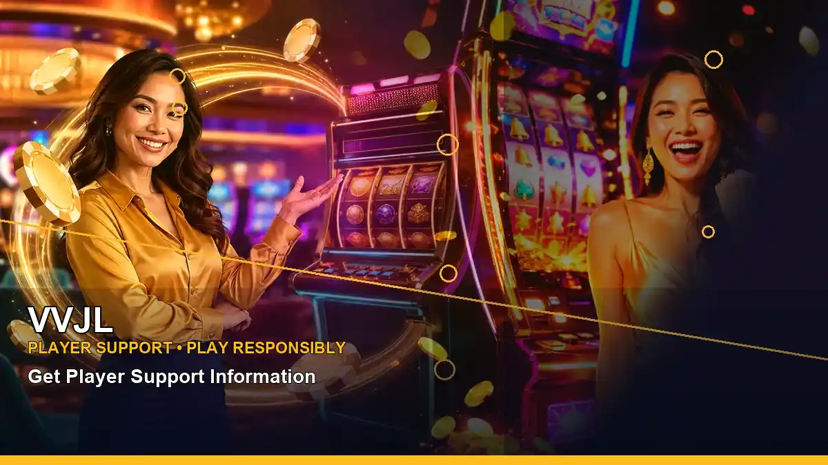 VVJL gold-themed jackpot slots with an adult Philippine casino host in a left-framed composition