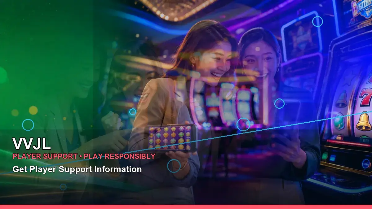 VVJL slot game display with a live casino host and wide reel layout