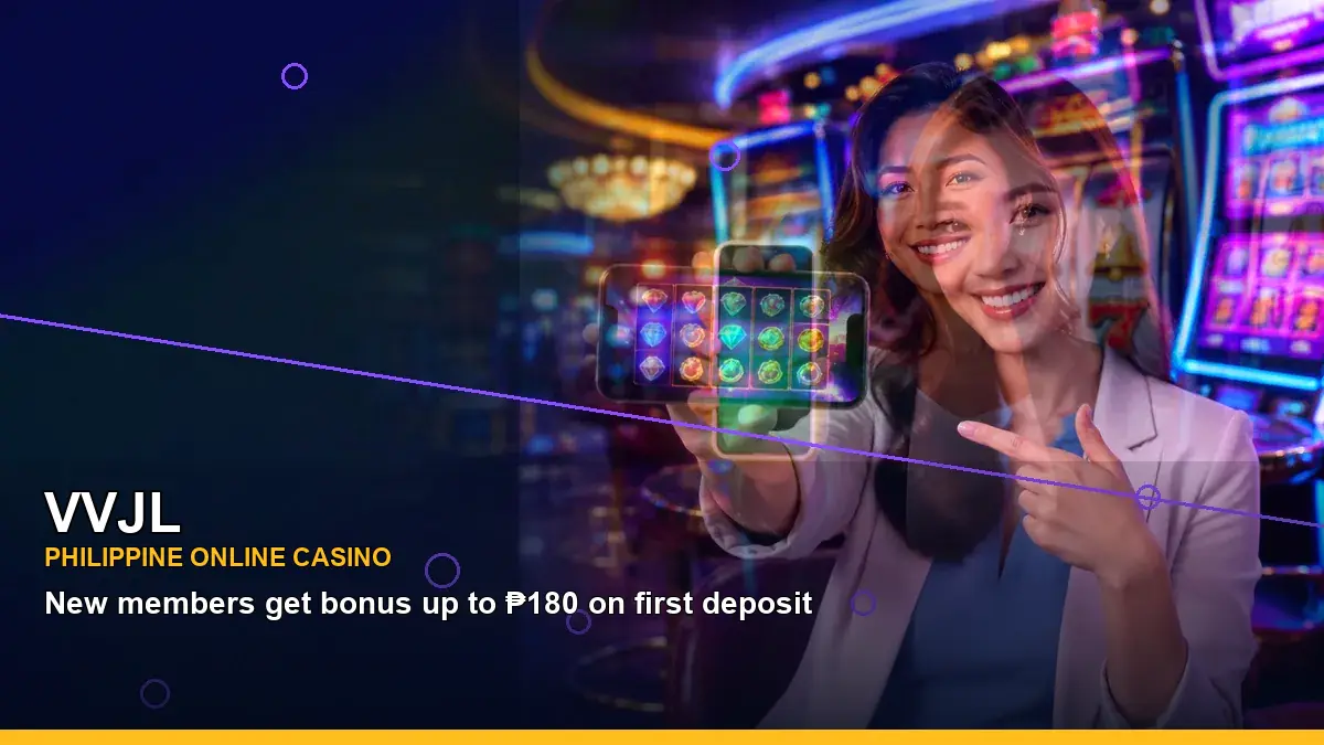 VVJL free-spins slot games with an adult Philippine casino host in a right-aligned composition
