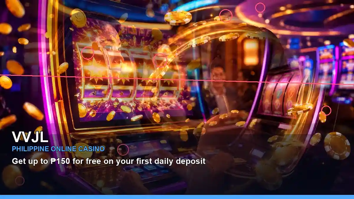 VVJL Philippines casino guide featuring layered fruit-reel artwork, online slots and an adult Philippine casino host