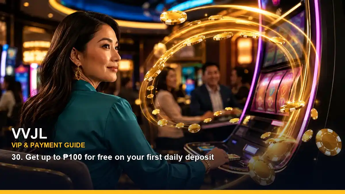 VVJL promotions information for Philippine users, featuring a dynamic casino rewards scene