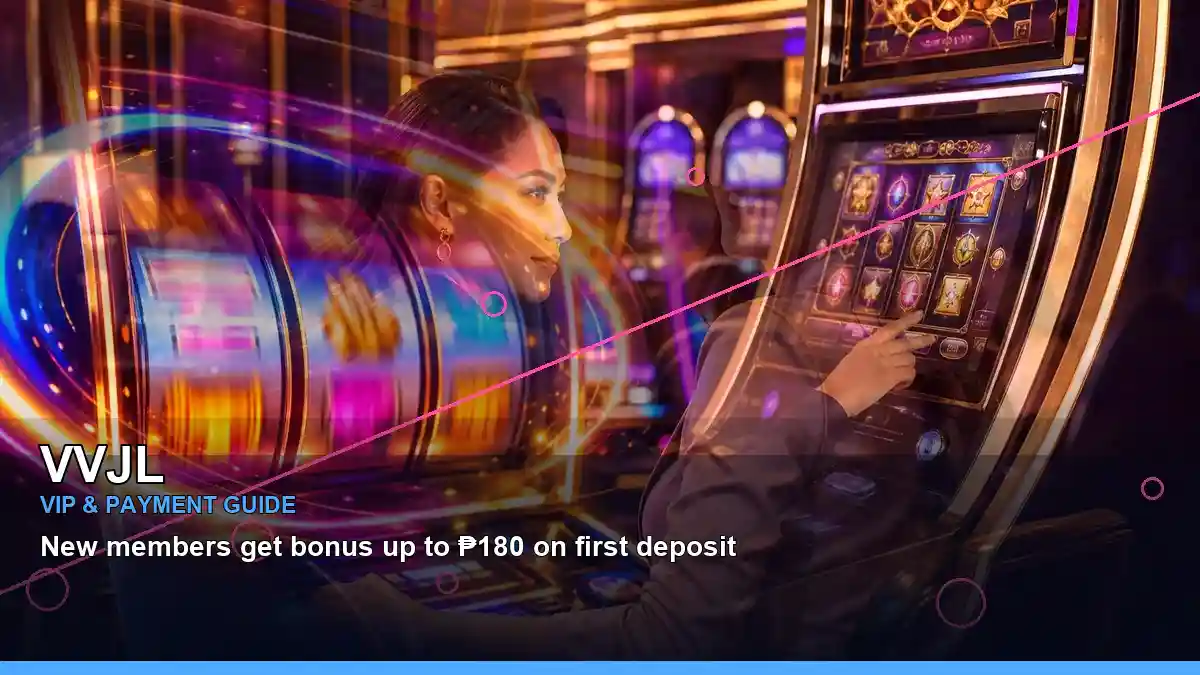 VVJL party-themed online slots with an adult Filipina casino host in a layered collage layout